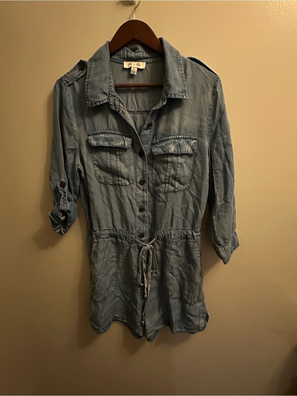 #133 She + Sky Light Blue Denim Utility Jacket Romper